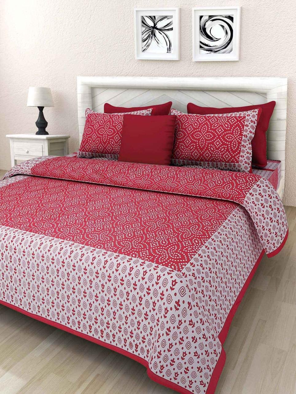 Jaipuri Prints Cotton Bed sheet For Double Bed With Two Pillow Cover Size 85 x 95 Inch