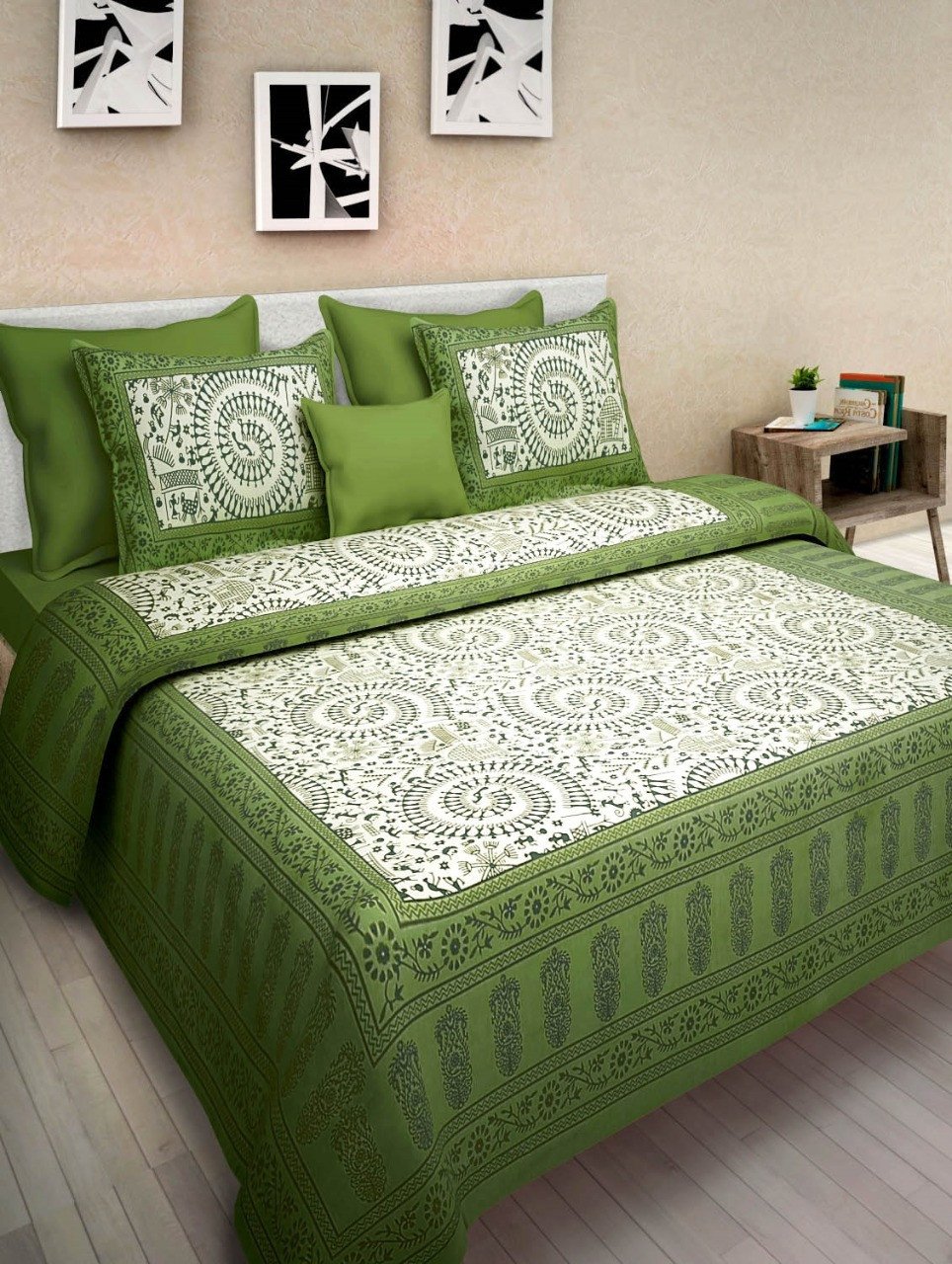 Jaipuri Prints Cotton Bed sheet For Double Bed With Two Pillow Cover Size 85 x 95 Inch