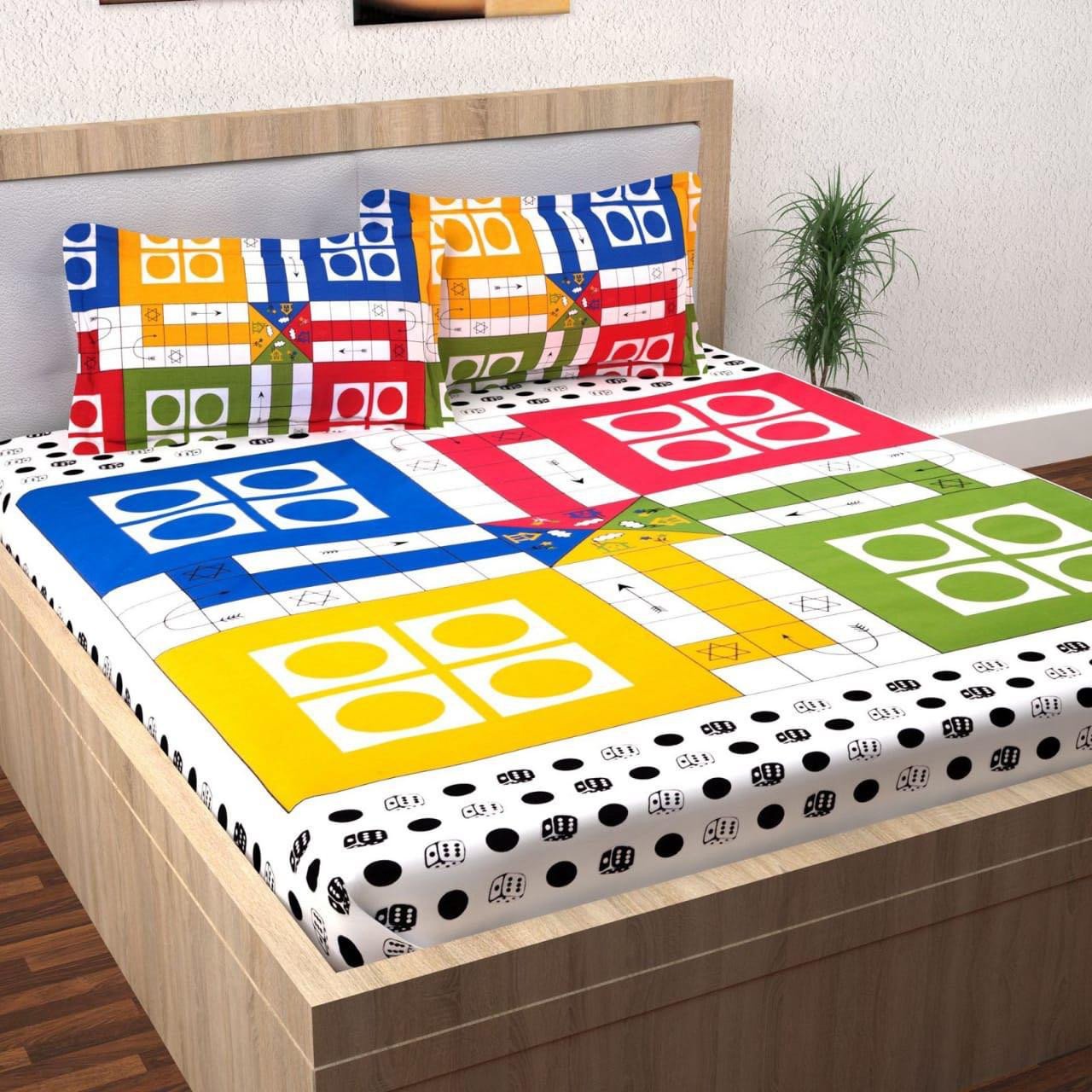 Sanganeri Mart Jaipuri Prints Cotton Bed sheet For Double Bed With Two Pillow Cover Size 85 x 95 Inch