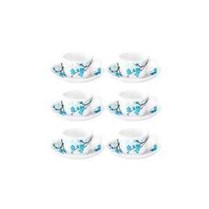Larah By Borosil - Mimosa (LH) Cup and Saucer Set, 145ml, 12-Pieces, White and Blue, Glassware Collection
