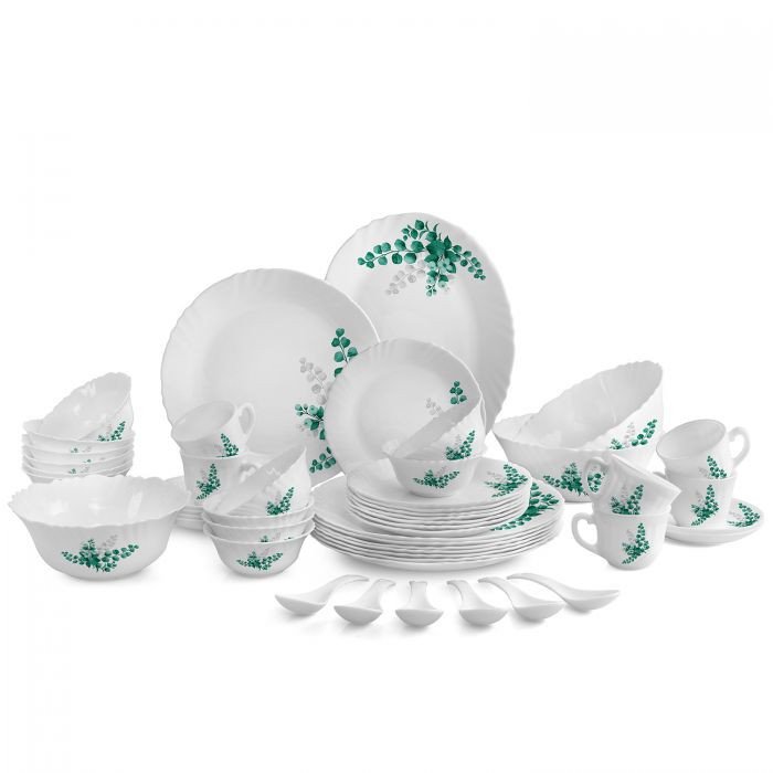 Cello Aqua Leaves Dinner Set Opal Dinnerware Imperial Collection 46 Pcs