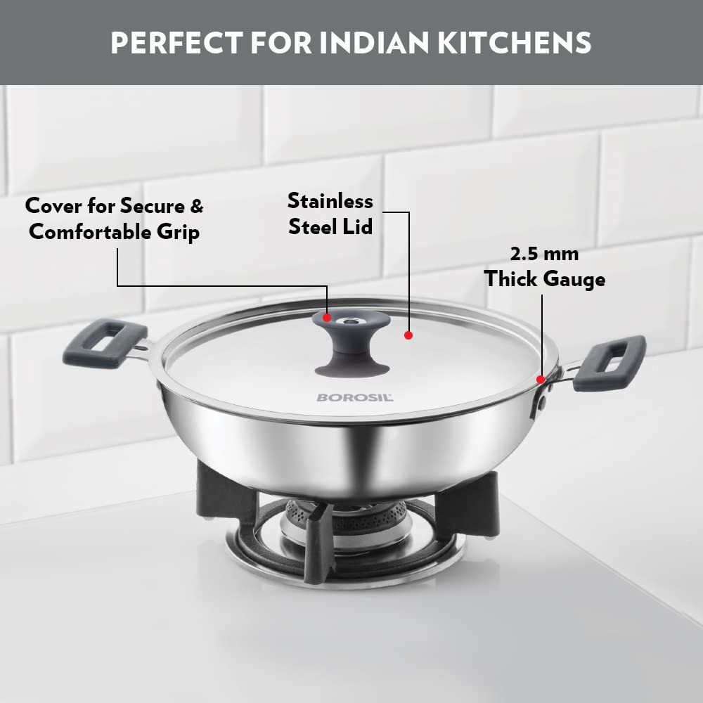 Borosil Pro Chef Non-stick Kadhai w Lid