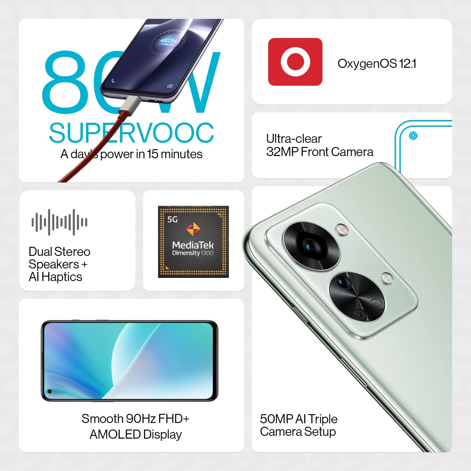 OnePlus Nord 2T 5G (Gray Shadow, 8GB RAM, 128GB Storage)