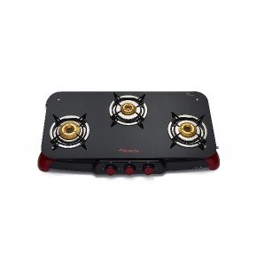 Butterfly Signature Glass Top 3 Burner Gas Stove, Manual Ignition, Black/Red