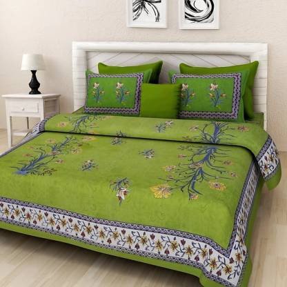 Sanganeri Mart Jaipuri Prints Cotton Bed sheet For Double Bed With Two Pillow Cover Size 85 x 95 Inch